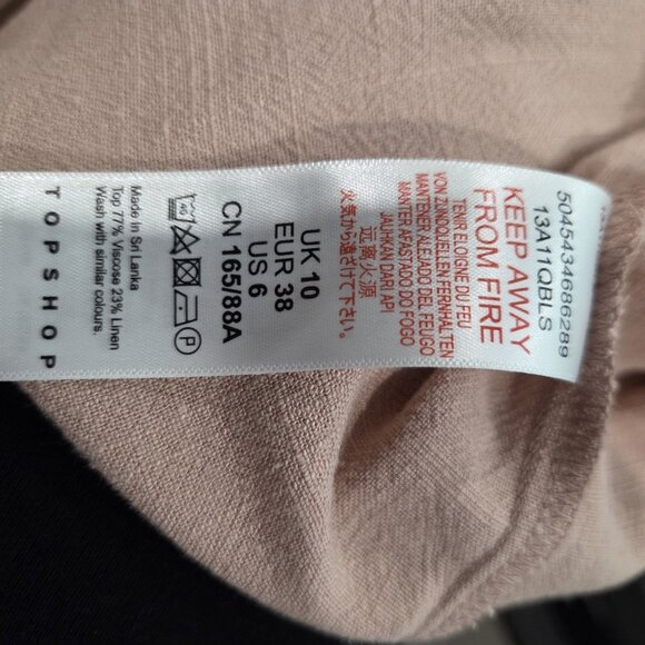 Topshop Blush Pink V Neck Cami Size 6 Tie Sleeveless Crop Linen Blend Dusty Rose - Picture 7 of 8
